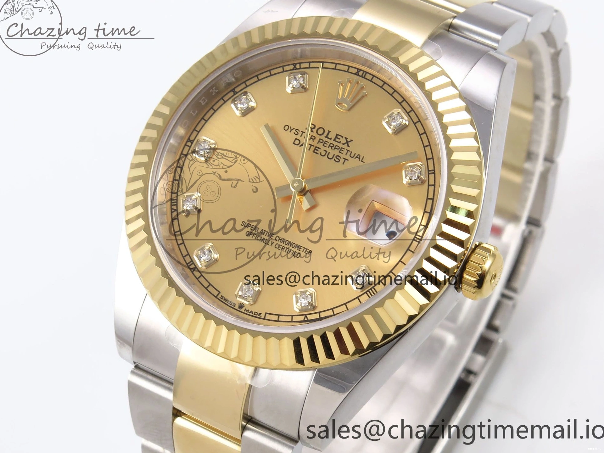 MiroTime 1229 DateJust 41 126333 EWEF Best Edition YG Diamonds Dial on SS YG Oyster Bracelet A Minimalist 973